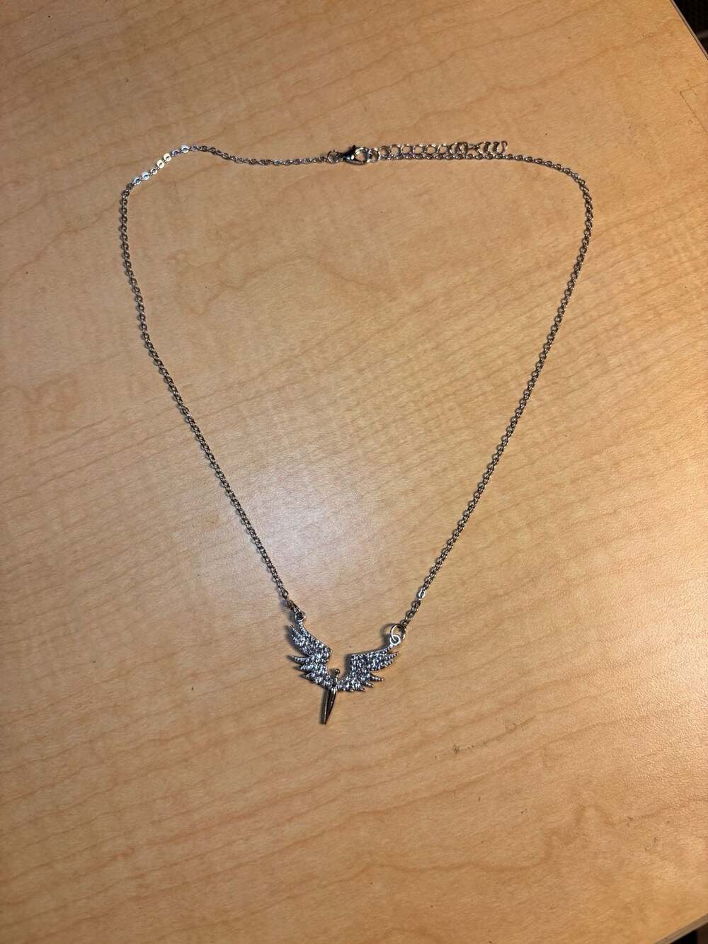 Angel Wings and Sword Pendant Necklace Silver